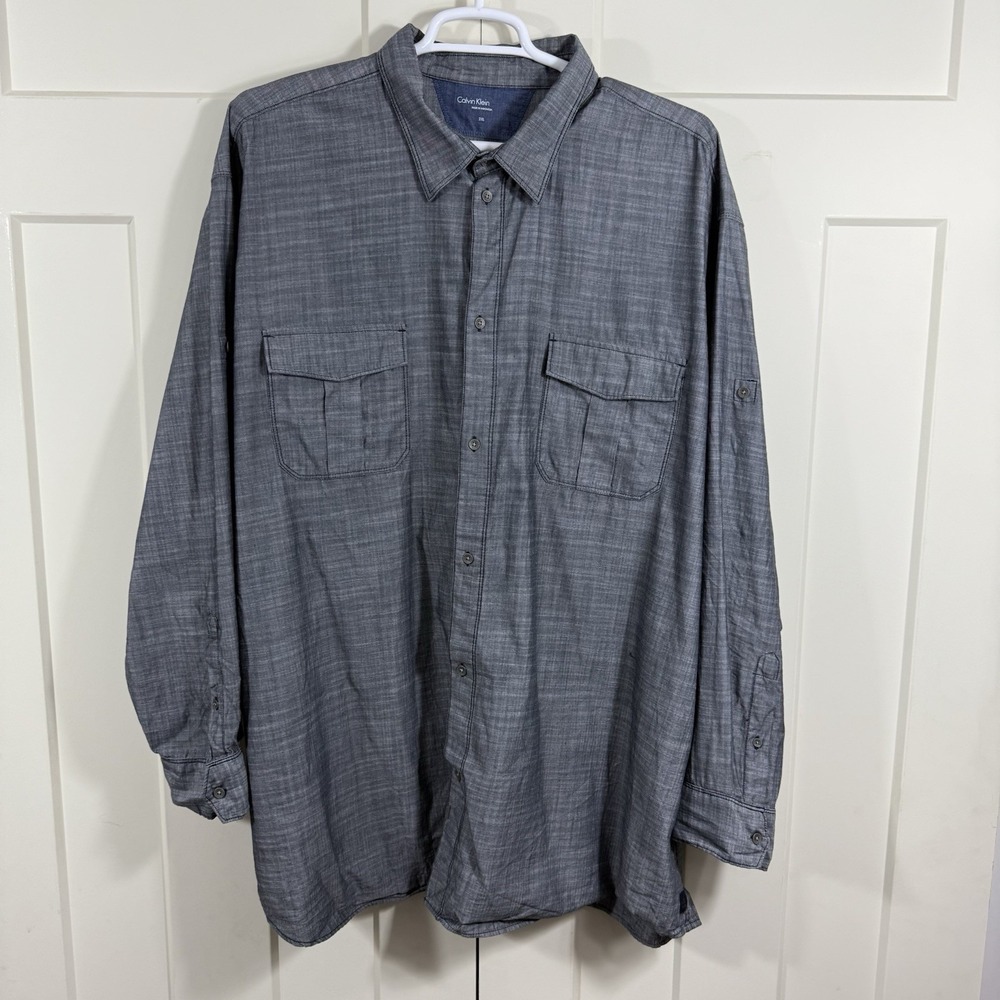 Calvin Klein Men's 3XL Shirt Gray Infinite Wrinkle Free Slim Fit Stretch Flex